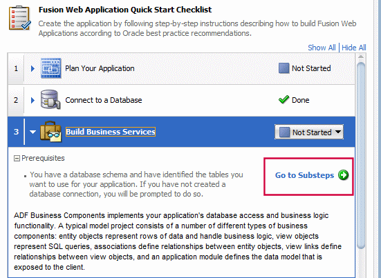 This screenshot shows step 3 of the checklist with the Go to sub steps button