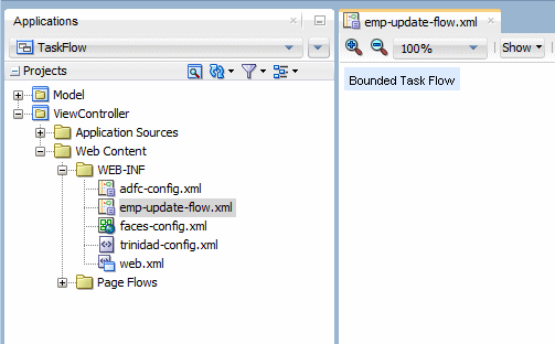 This screenshot shows the new task flow as a node in the expanded view controller project