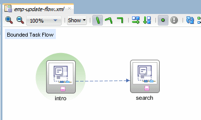 This screenshot shows the diagram view node renamed search