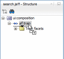 This screenshot shows where to drag and drop a train button bar component into the Structure window, just below the train node