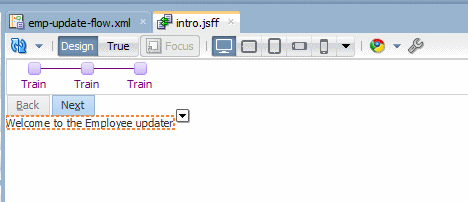 This screenshot shows the page design view with the entered output text