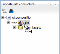This screenshot shows where to drag and drop a train button bar component into the Structure window, just below the train node