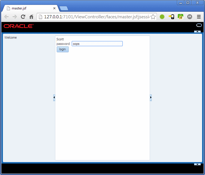 This screenshot shows oops entered in the password field