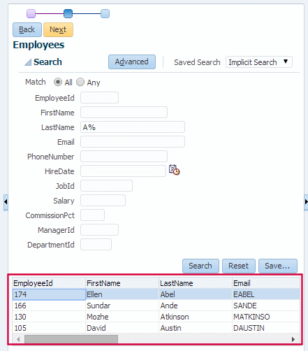 This screenshot shows the returned employees in a region in the same page