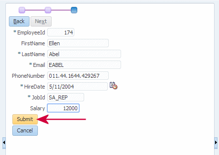 This screenshot shows editing the employee salary and the submit button