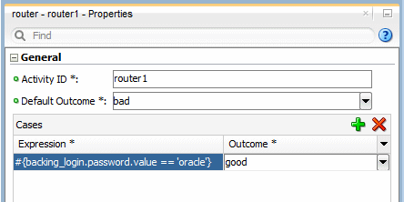 This screenshot shows the case outcome good selected and the new expression entered in the expanded General tab of the        Properties window