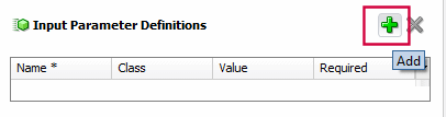 This screenshot shows the add button in the top pane of the parameters page