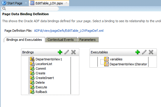 Action bindings in JDeveloper
