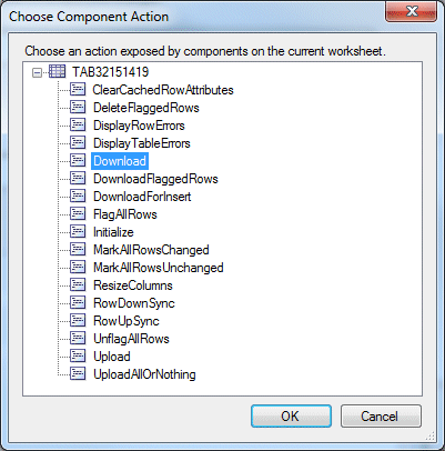 Choose Component Action dialog