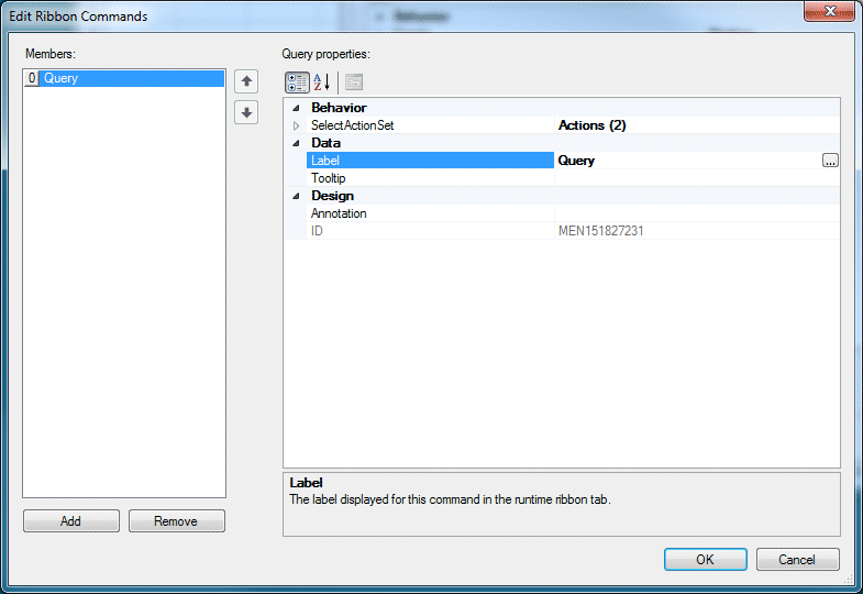 Edit Ribbon Commands dialog