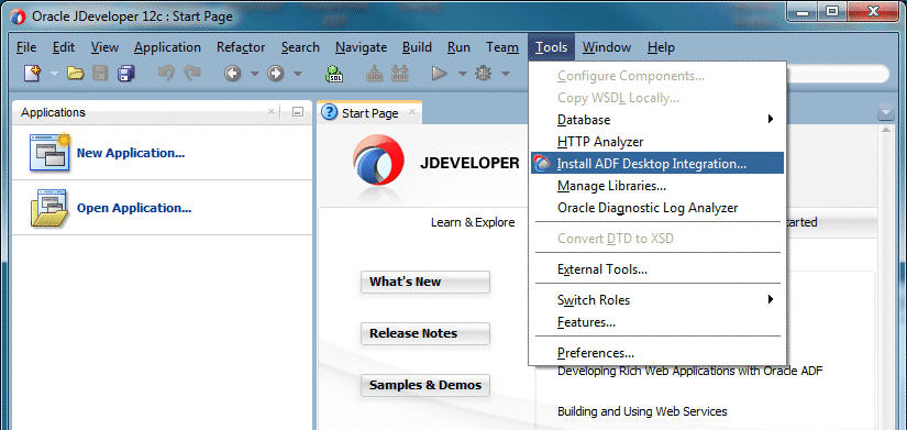 Tools menu  option