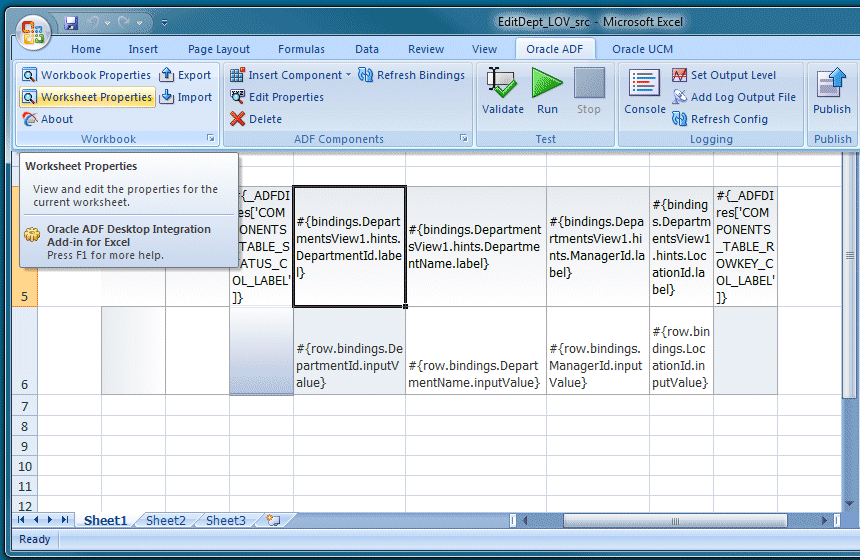 Worksheet Properties button