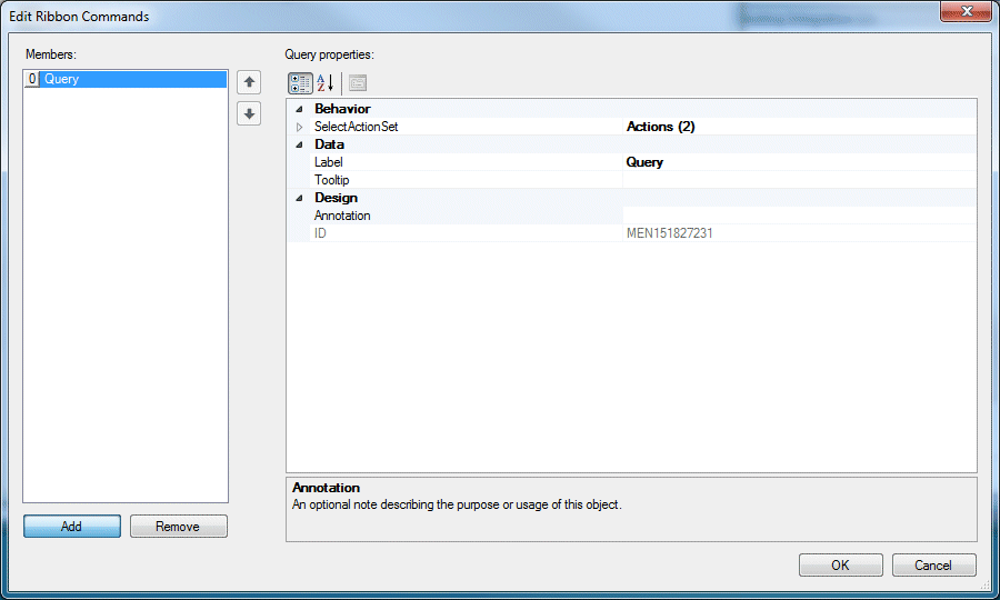 Edit Ribbon Commands dialog