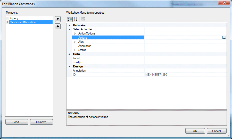 Edit Ribbon Commands dialog