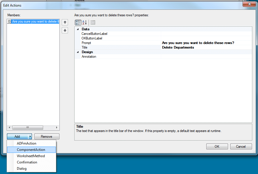 Edit Actions dialog