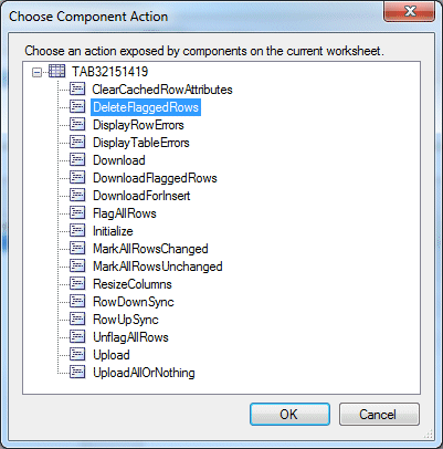 Choose Component Action dialog