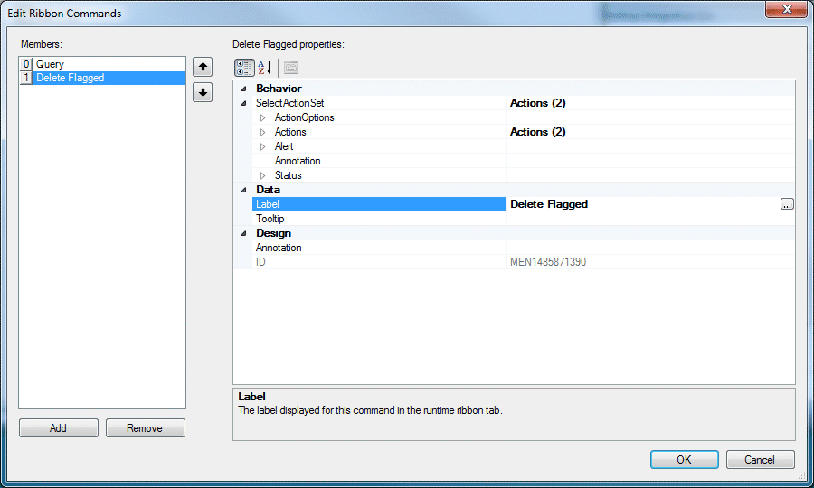 Edit Ribbon Commands dialog