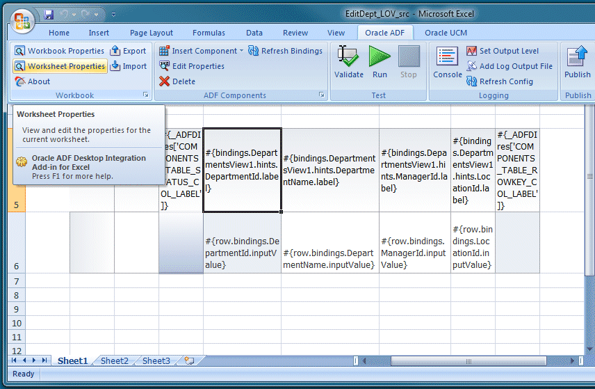 Worksheet Properties button
