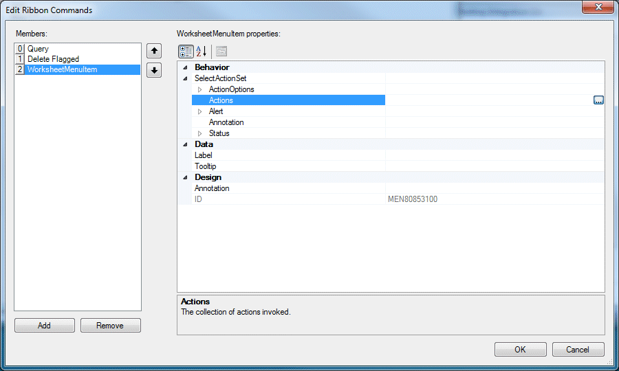 Edit Ribbon Commands editor
