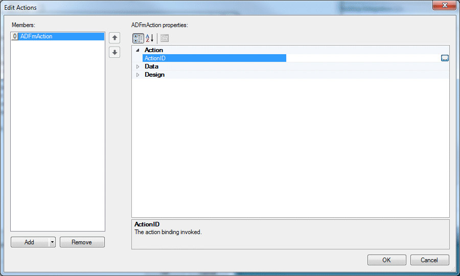 Edit Actions dialog