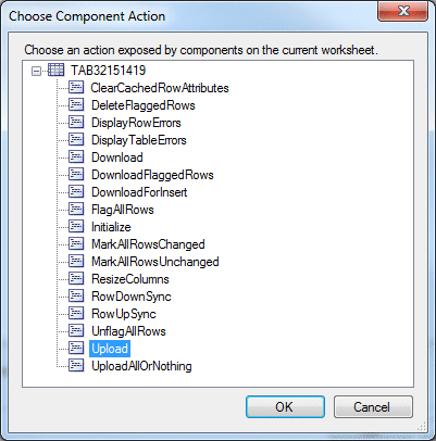 Choose Component Action dialog