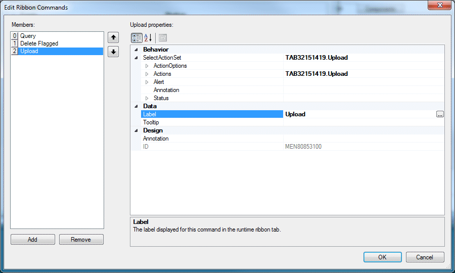 Edit Ribbon Commands dialog