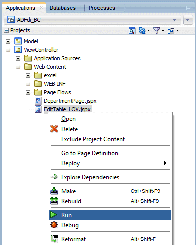 Oracle ADF tab in the Excel ribbon
