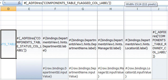 Oracle ADF tab in the Excel ribbon