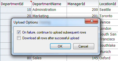 Upload Options dialog