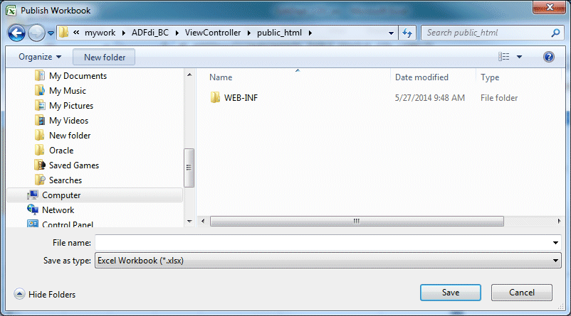 Publish Workbook dialog