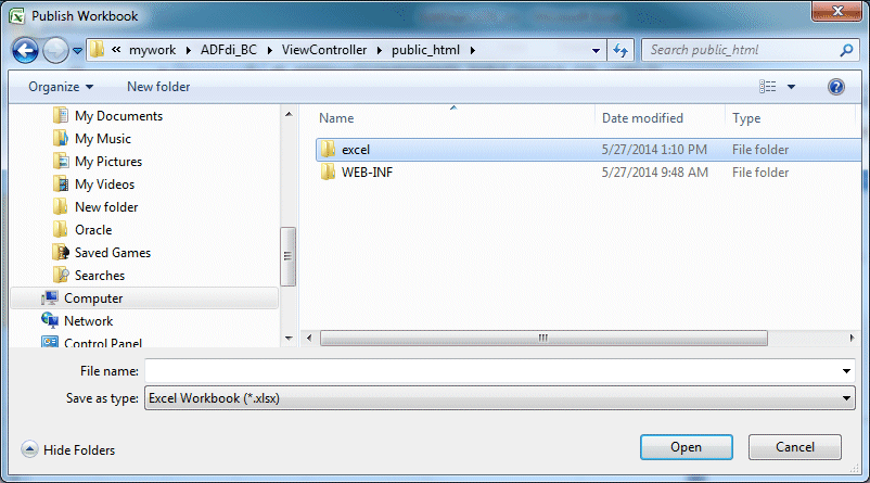 Publish Workbook dialog
