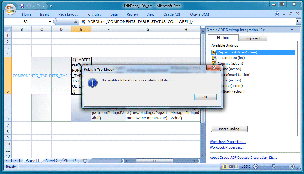 Publish Workbook success