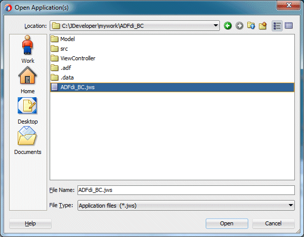 Open Application dialog