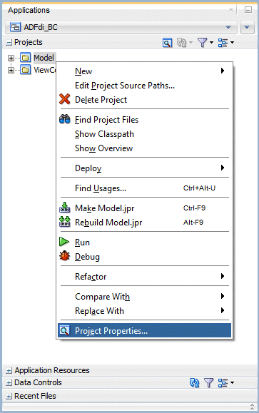 Project Properties option
