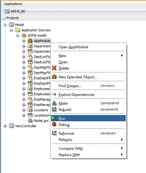 Run option from context