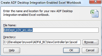 Create Excel dialog