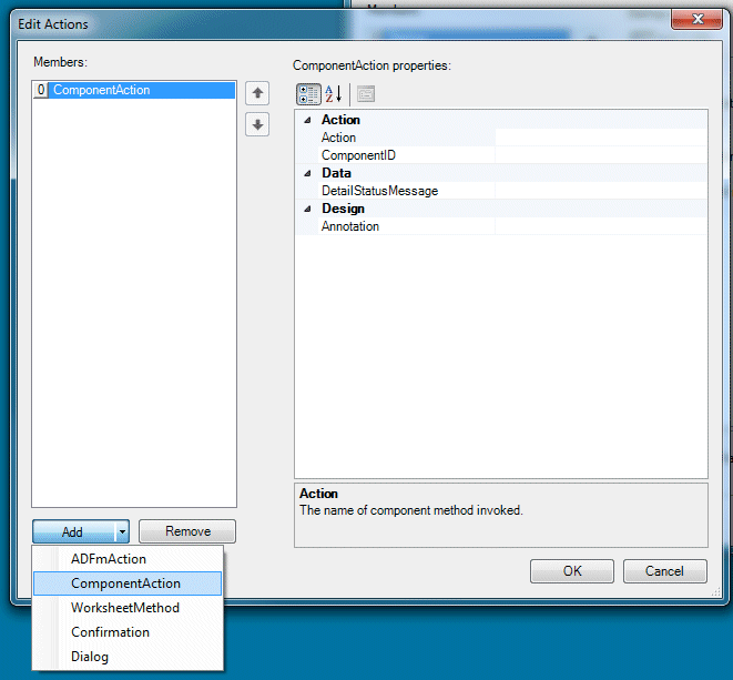 Edit Actions dialog