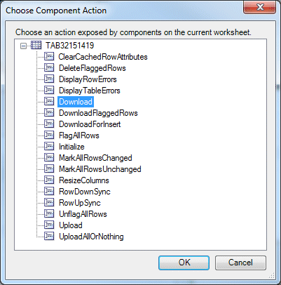 Choose Component Action dialog