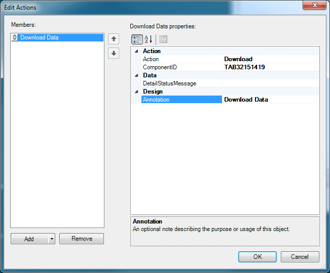Edit Actions dialog
