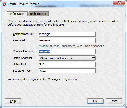 Create Default Domain dialog