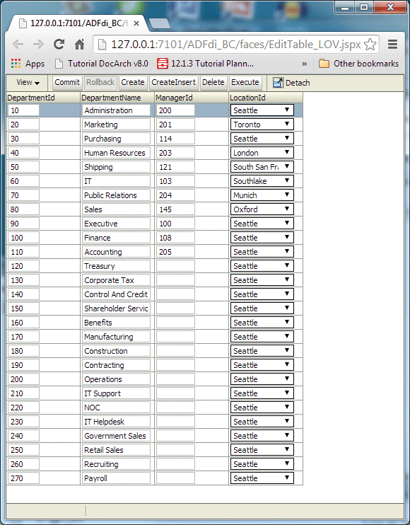 DepartmentPage in the browser
