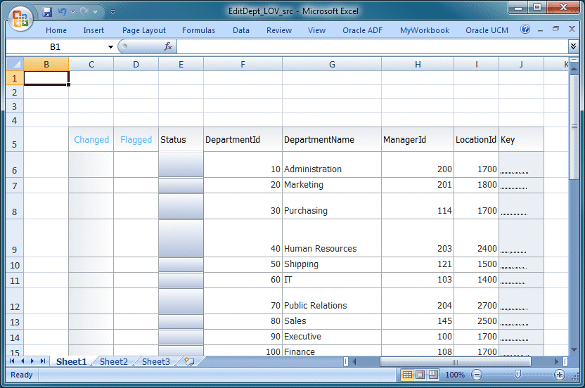 The Excell worksheet