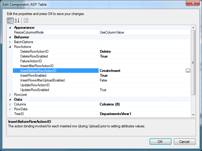 RowActions properties