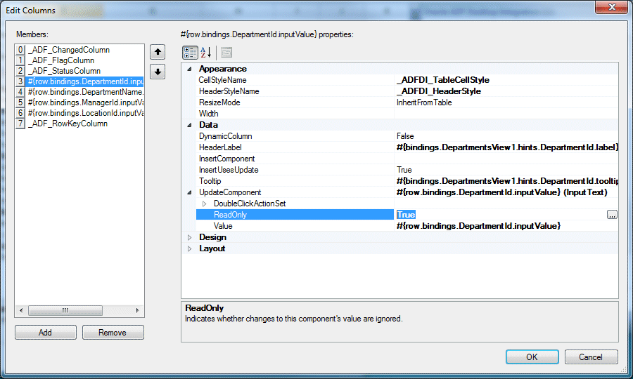 Edit Columns dialog