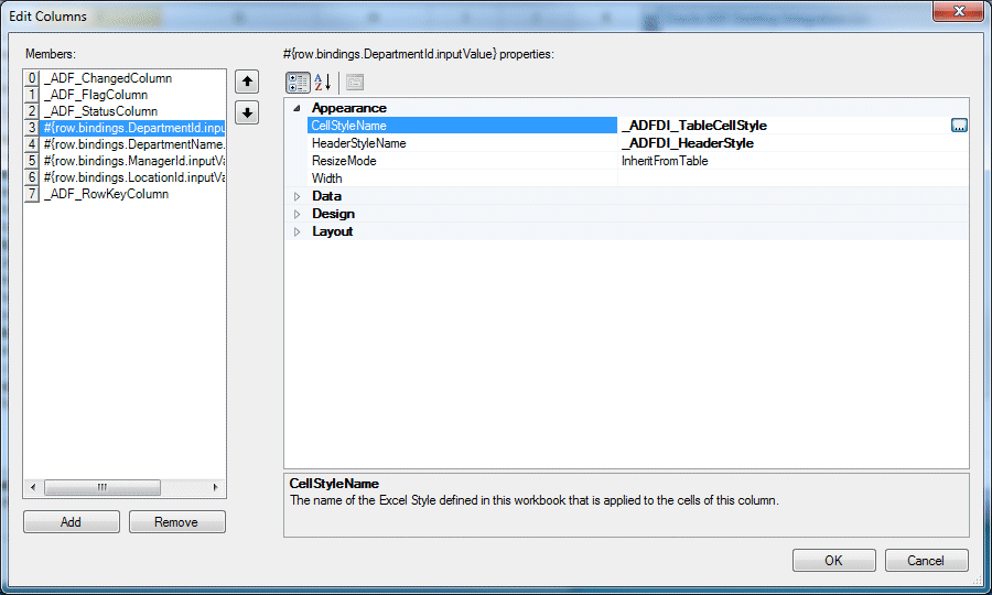 Edit Columns dialog