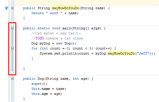 Source editor showing a narrow blue vertical line alongside the main method body on the left.