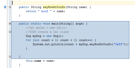 Source editor: cursor over + sign revealing large blue box displaying the 'hidden' code.