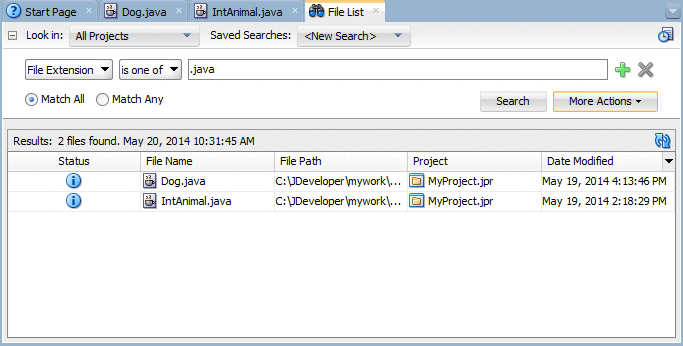 File List tab displaying results of the search.