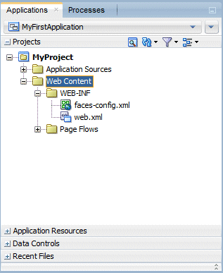 Application Navigator; cursor is over the Web Content node (having expanded it).