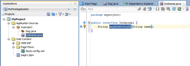 Application Navigator with WEB-INF node expanded and faces-config.xml below it expanded.